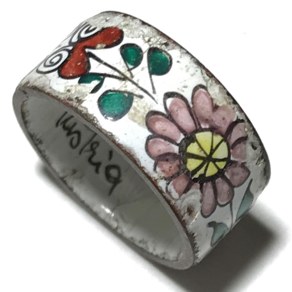 Antique Jewelry - antique Austria white enamel floral ring 5.5